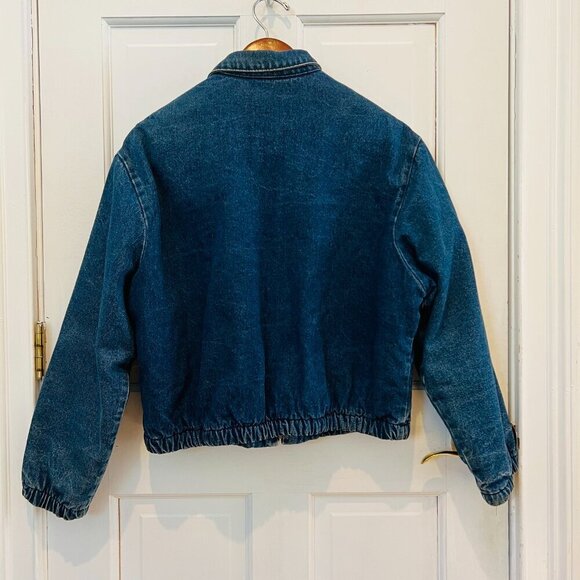 LL BEAN Insulated Flannel Lined Barn Chore Denim Harrington Jacket Coat VTG 80s - Picture 14 of 16